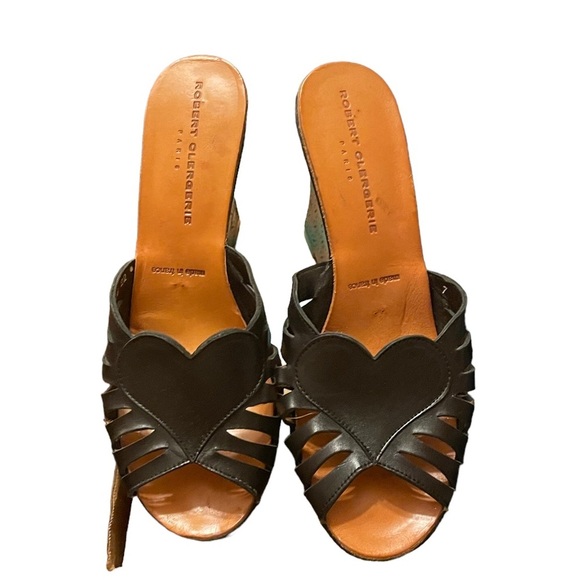 ROBERT CLERGERIE LEATHER HEART WEDGES - Picture 1 of 6